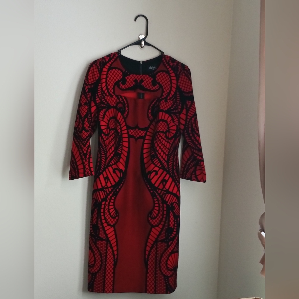 Beige by eci Dress Women 8 Red & Black Party Business Dinner Date Christmas Y2K
